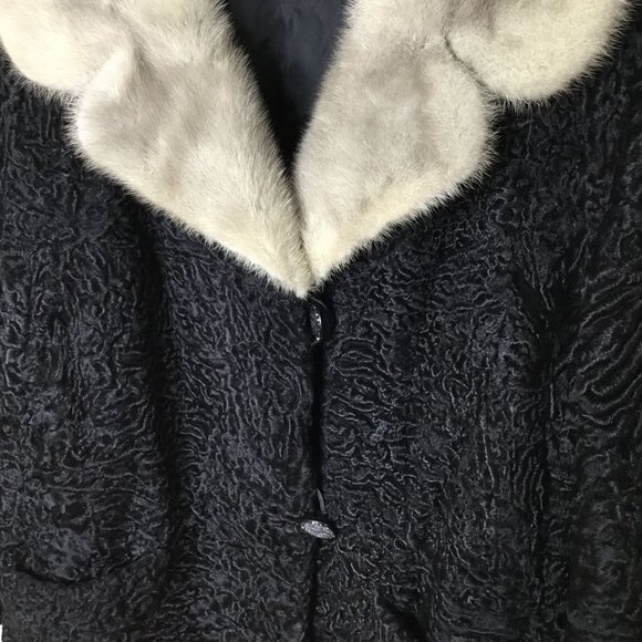 VTG Persian Lamb Fur Coat 8 Silver Mink Collar Mob Wife Chic Film Noir Luxe 50s - Picture 14 of 14